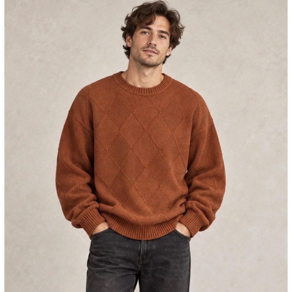 Alexander Julian Sweater Mens 3XLT Burnt Orange Diamond Knit Cotton Grandpacore